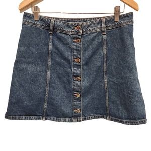 H&M Divided Button Front 100% Cotton Blue Denim Mini Skirt Size 10 90's Y2K